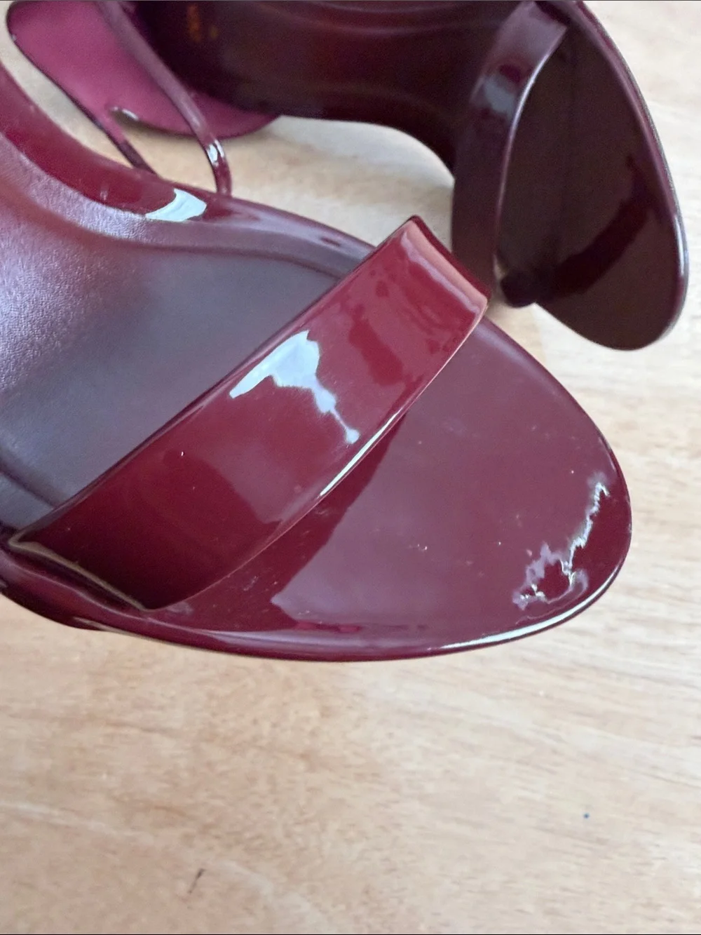 Zara Wine Patent Ankle-Strap Heels